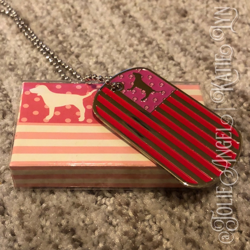 VINTAGE Victoria’s Secret PINK FLAG DOG Tag
